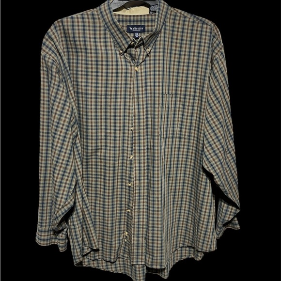 VAN HEUSEN (2X) MULTICOLORED PLAID BUTTON DOWN LONG SLEEVE PREOWNED SHIRT - Picture 1 of 9